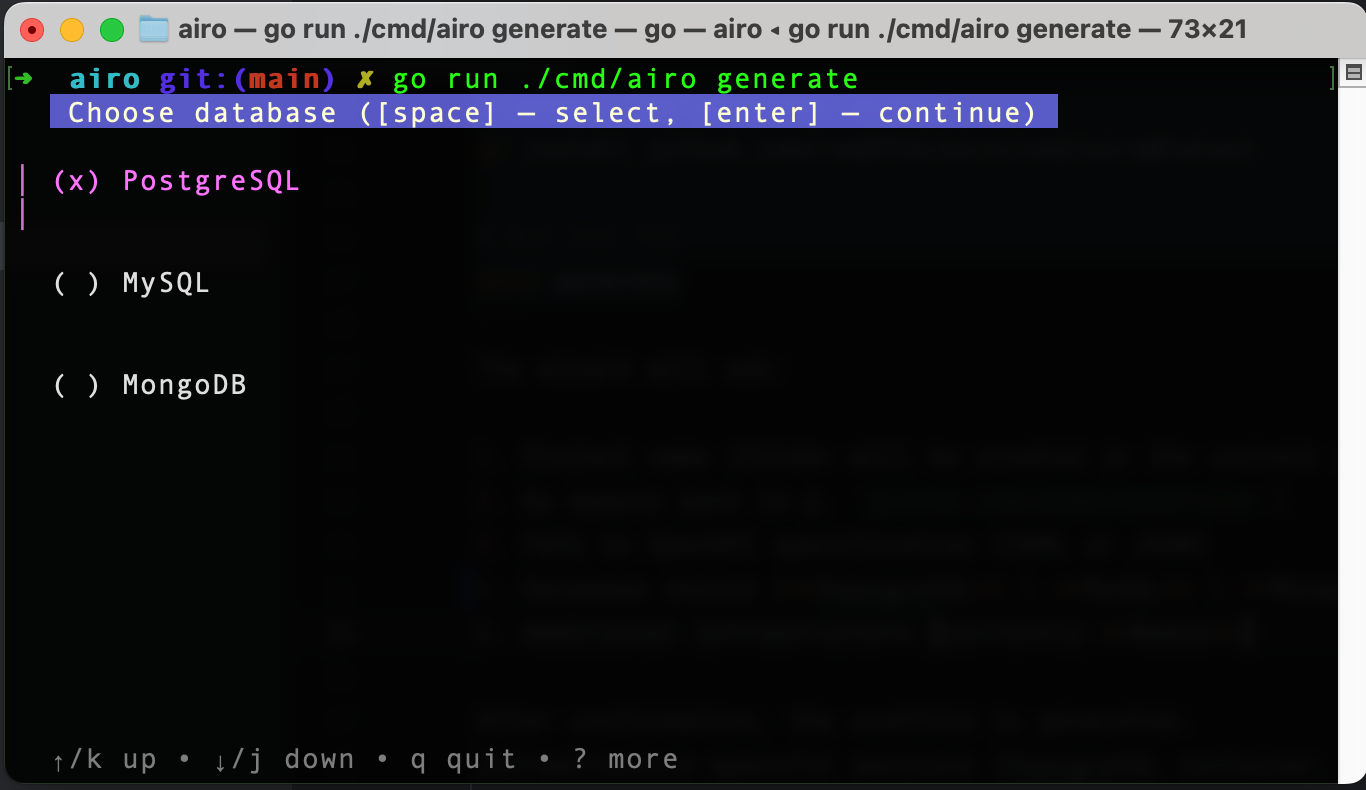 Choose database type